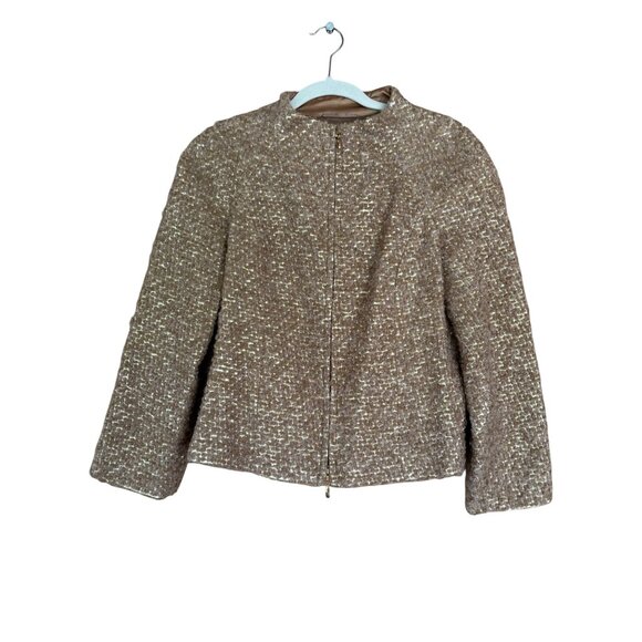 Escada Vintage Womens Tweed Jacket  Zip-Up Made In Germany Brown & Cream - Picture 1 of 16